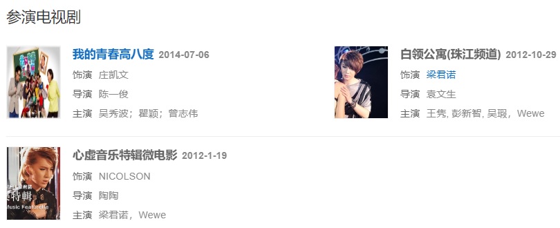 梁君諾參演的電視劇